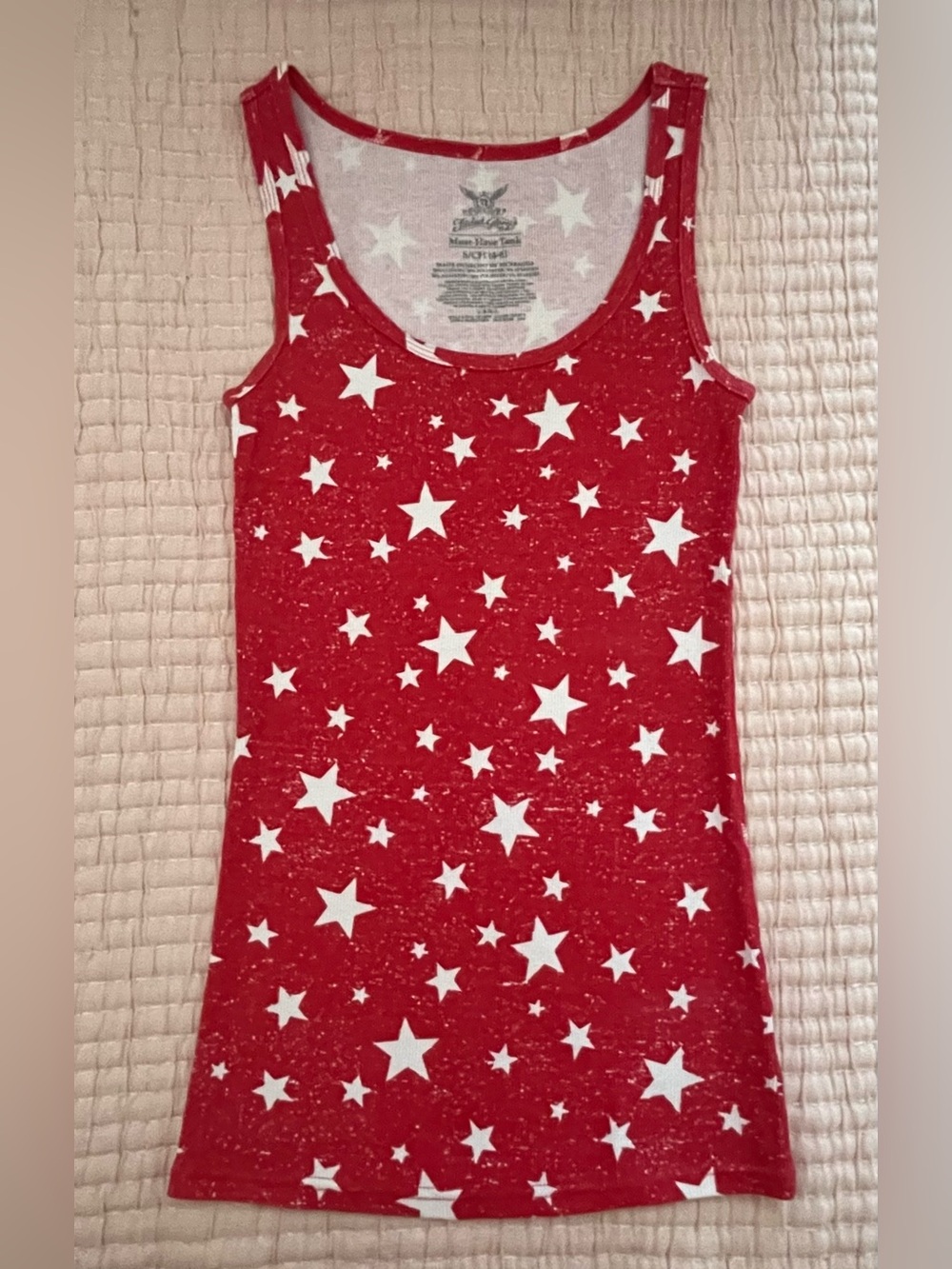 Faded Glory Must Have Ribbed Tank Top Red Stars 4th July Size Small